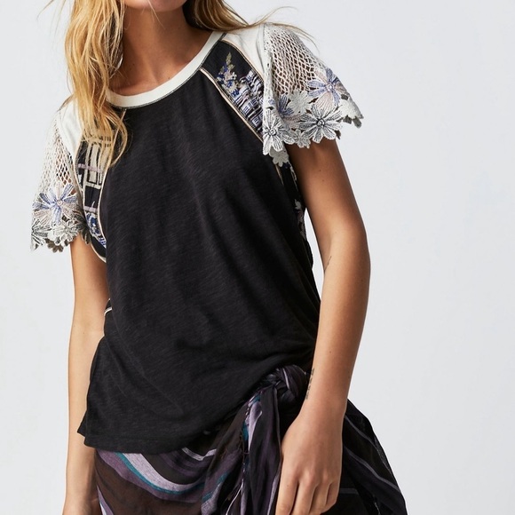 Free People Tops - FREE PEOPLE AS IF BLACK COMBO TEE XS NWOT
